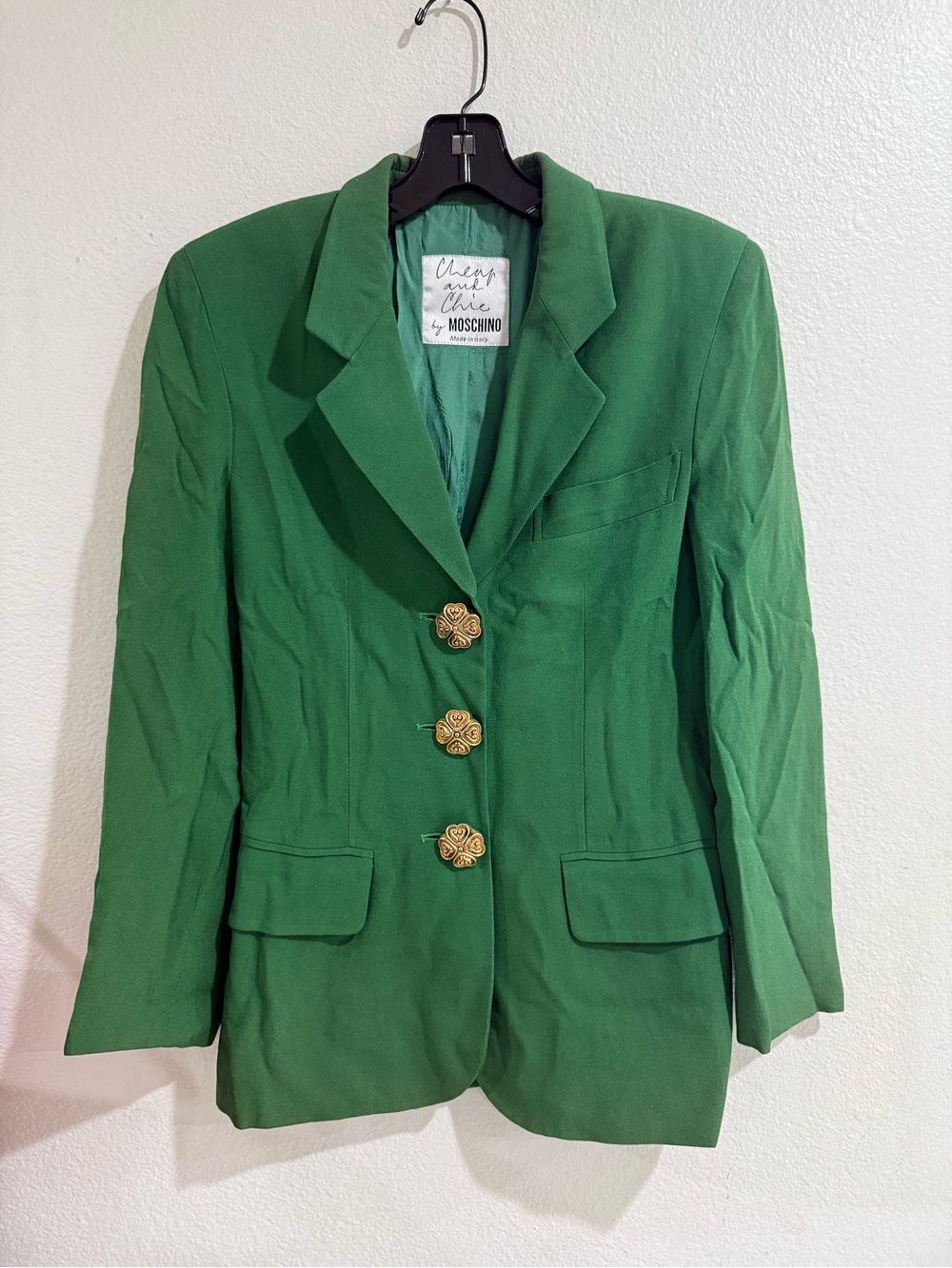 Vtg Moschino Cheap Or Chic Wool Four Leaf Clover Button Blazer Sz 6